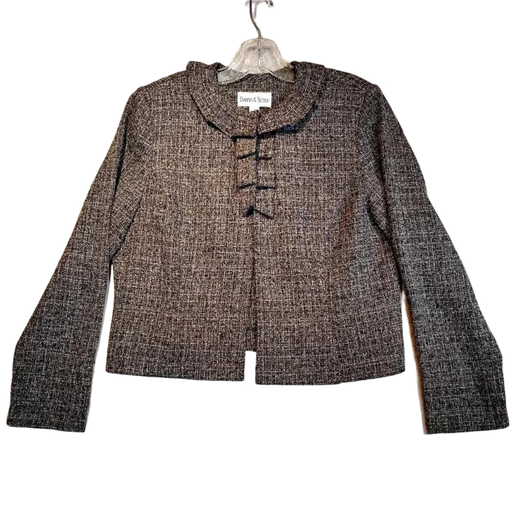 Danny & Nicole Brown Tweed  Long Sleeve Ruffled Collar Blazer Jacket Size 14